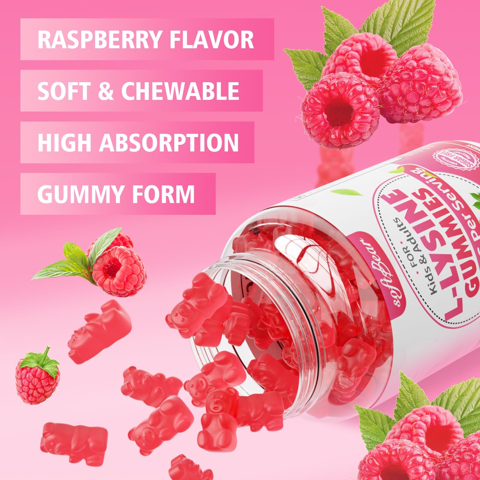 SoftBear family-friendly snack for kids and adults, chewy lysine gummies