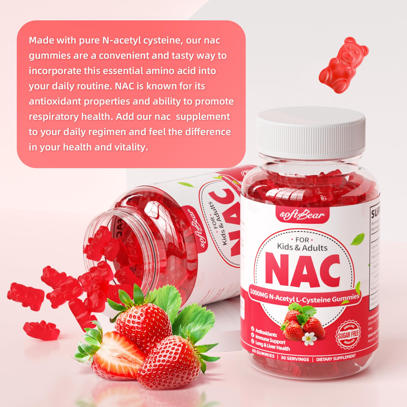 SoftBear NAC gummies vegan and sugar-free with clean ingredient profile