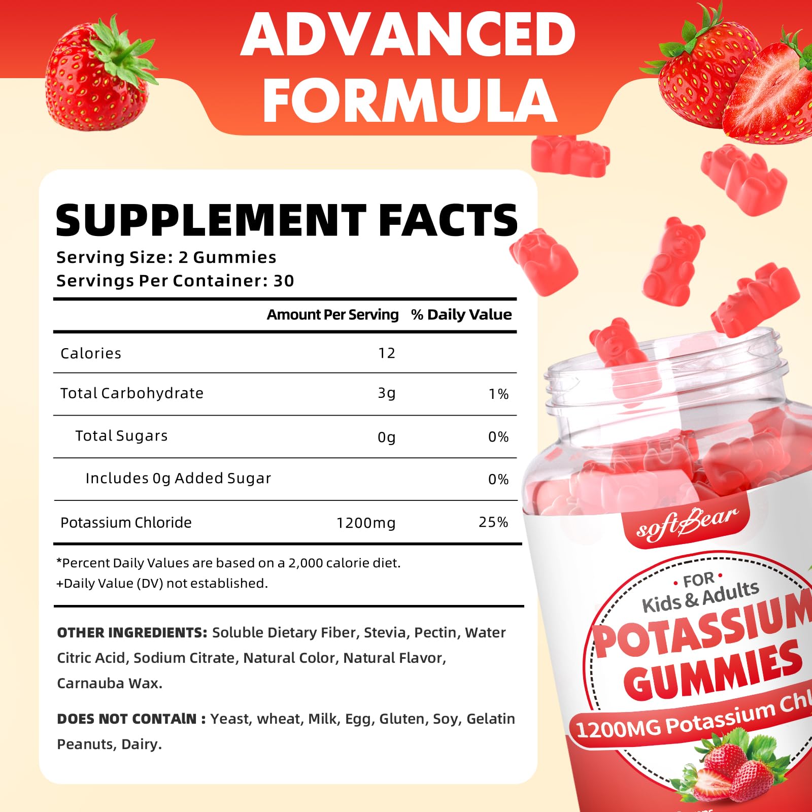 SoftBear Potassium Gummies strawberry close-up highlighting flavor
