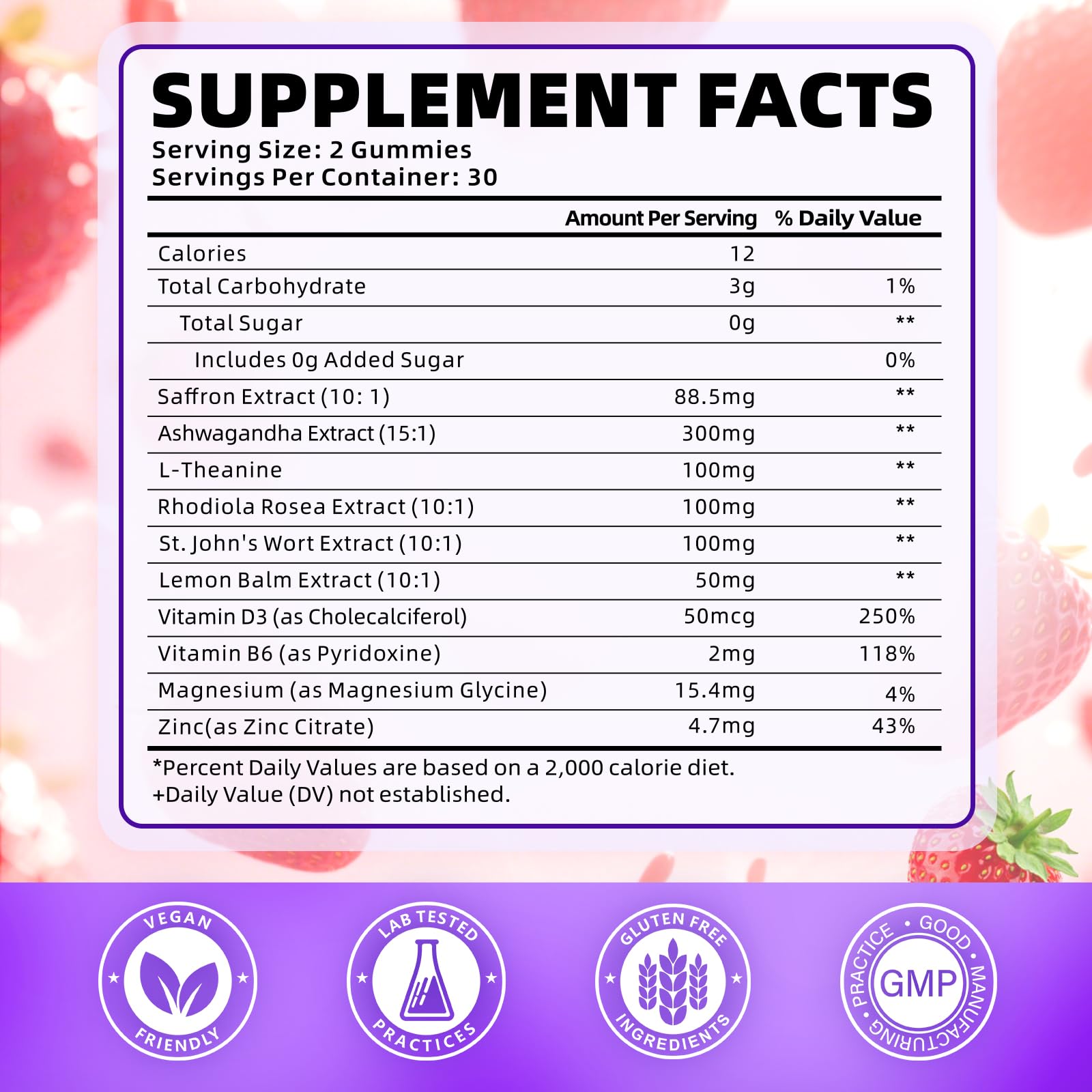 SoftBear saffron gummies 10-in-1 blend label highlighting 88.5 mg saffron extract