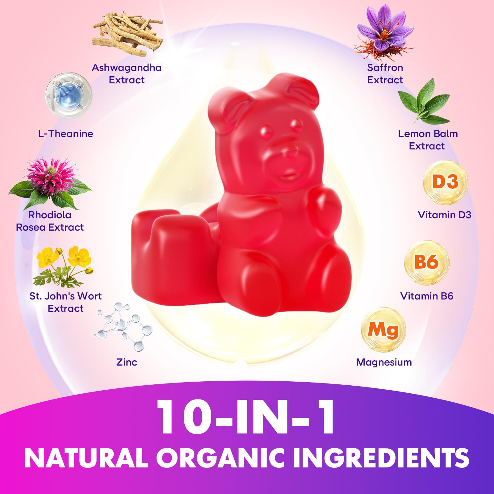 SoftBear saffron gummies jar-dispense illustrates convenient daily dose for all ages.
