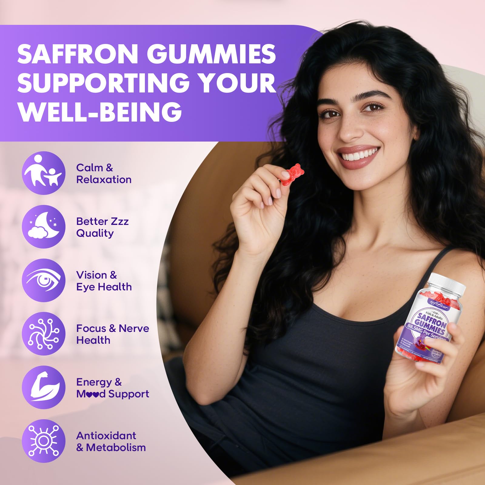SoftBear saffron gummies for kids pack with colorful design