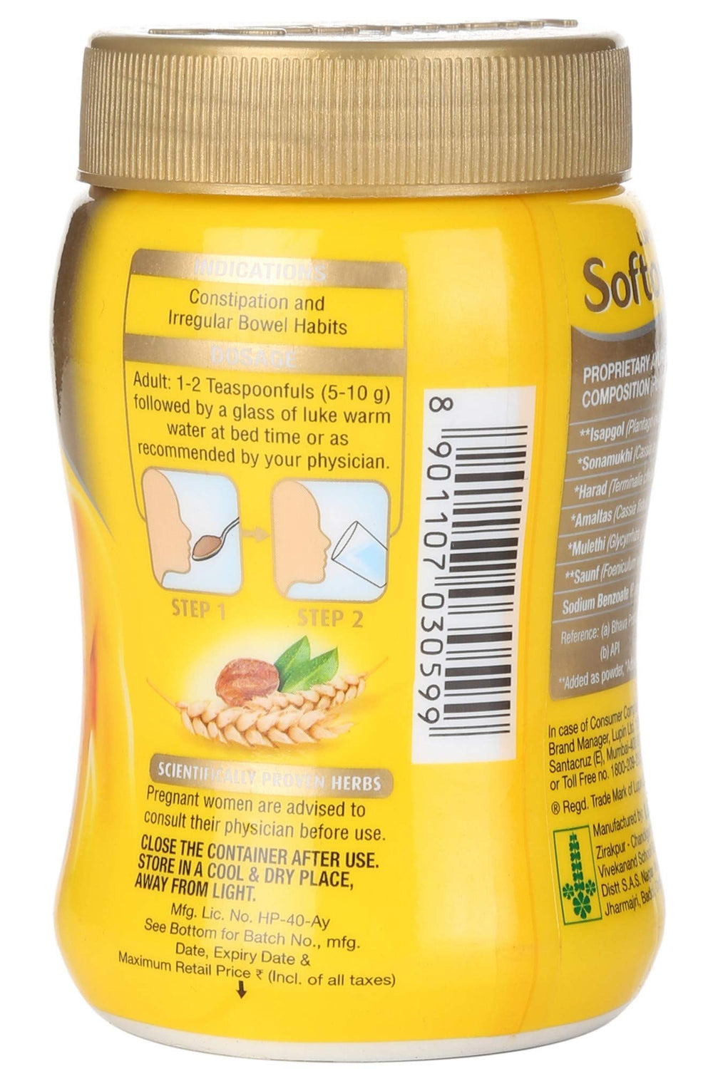 Softovac-SF packaging highlights sugar-free, natural actives for digestion.