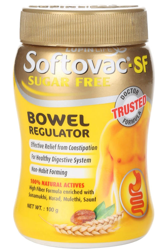 Softovac-SF powder container demonstrates gentle digestive support.