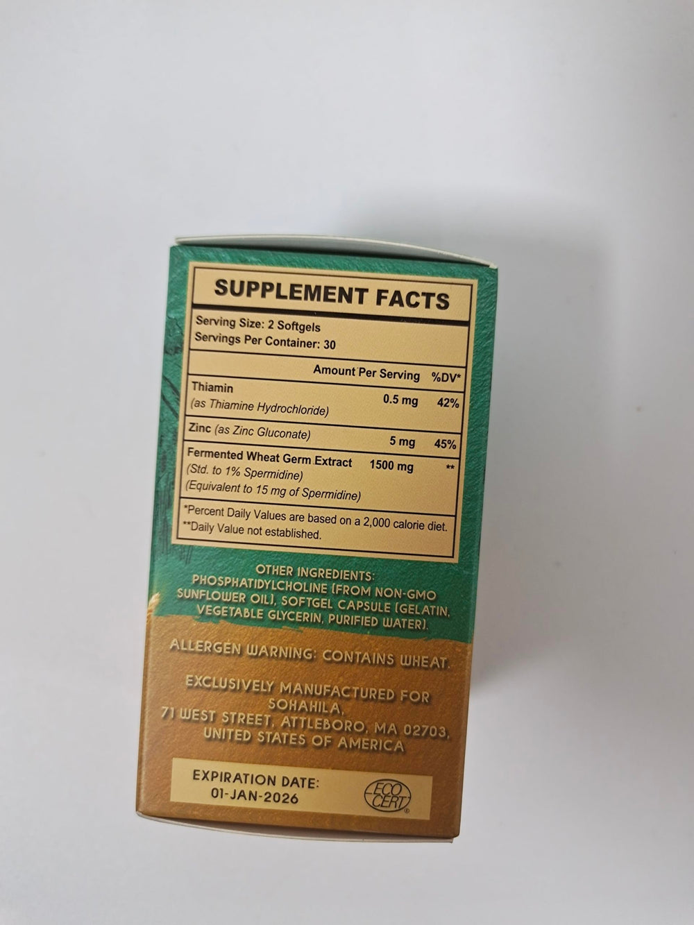 Sohahila spermidine bottle on a clean desk for routine dosing.