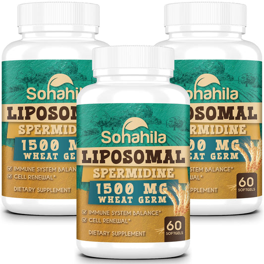 Sohahila spermidine softgel bottle front highlighting high-absorption formula for cellular support.
