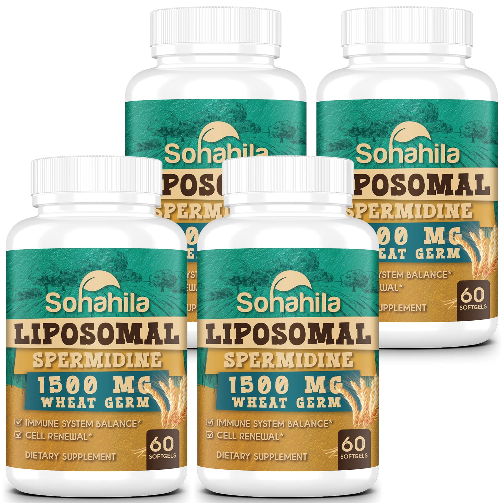 Sohahila spermidine softgel bottle front for daily vitality.