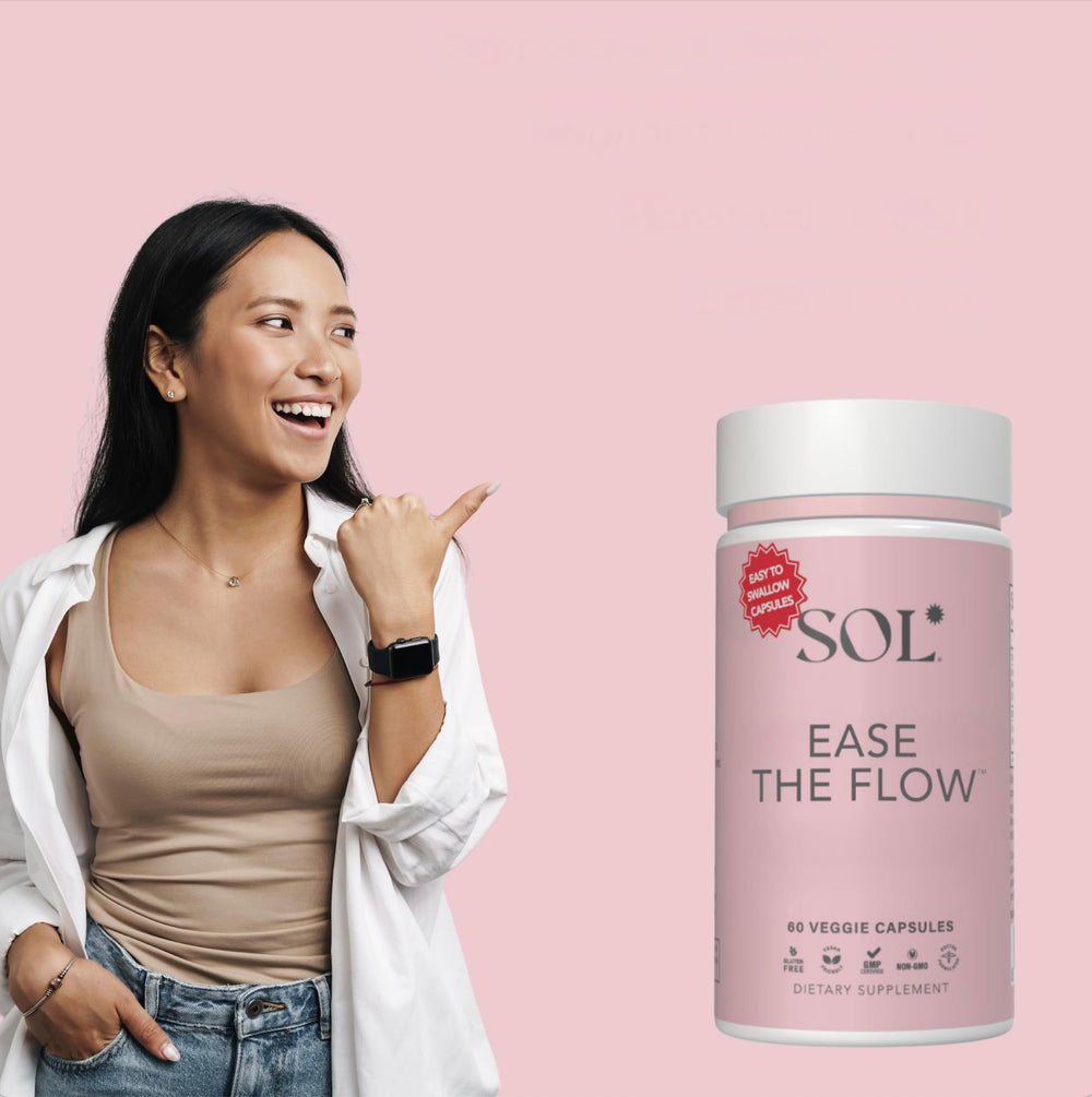 Sol Nutrition Ease the Flow carton emphasizes potent plant-based blend.