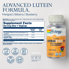 SOLARAY Advanced Lutein Eyes 24 mg capsules close-up highlighting vegan soft capsules
