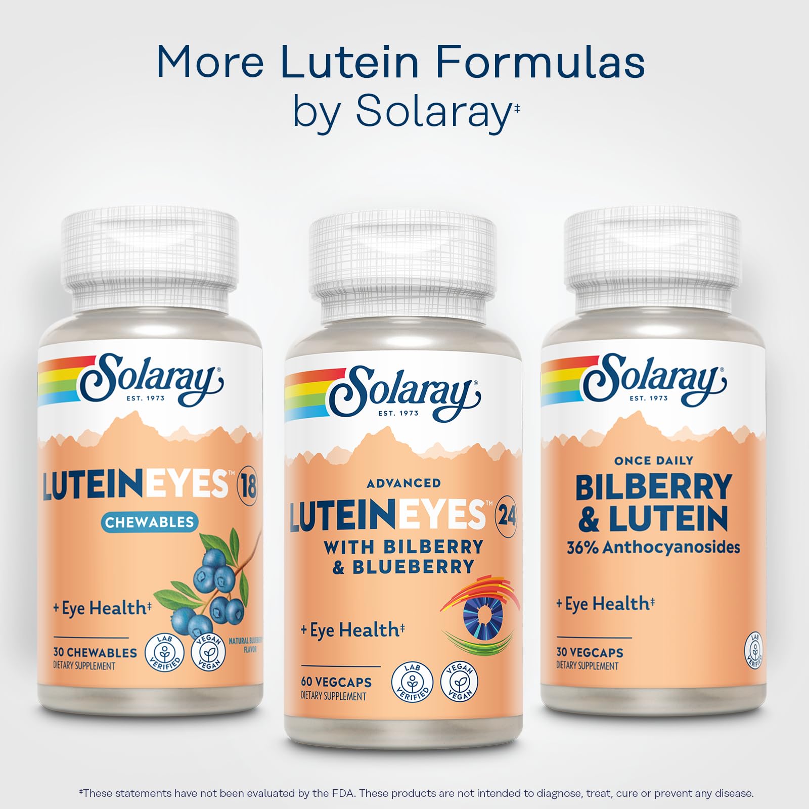 SOLARAY Advanced Lutein Eyes 24 mg lab tested seal indicating purity and potency