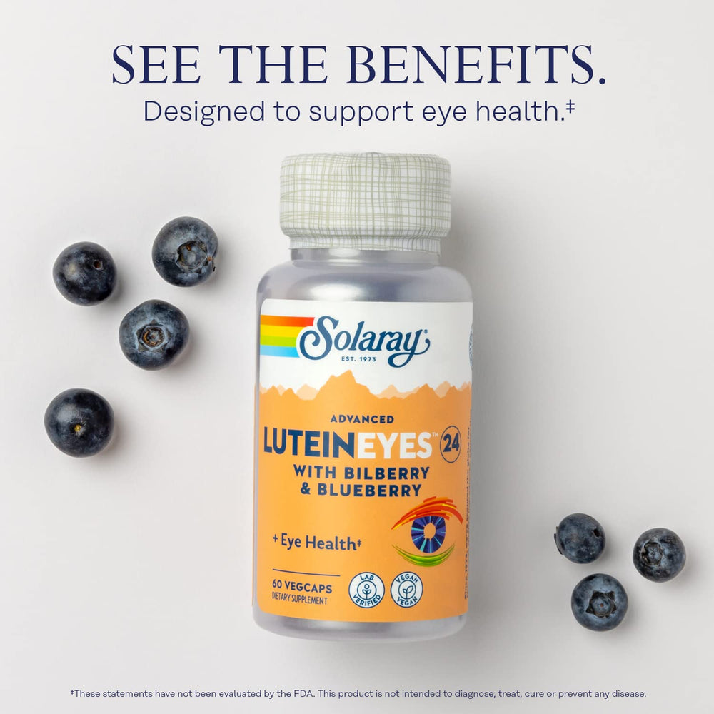 SOLARAY Advanced Lutein Eyes 24 mg label detail showcasing the ingredient list