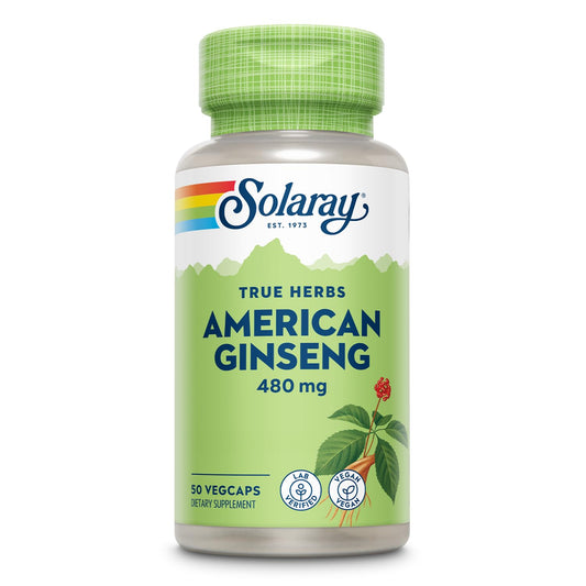SOLARAY American Ginseng 480 mg bottle on a kitchen counter supports daily energy.