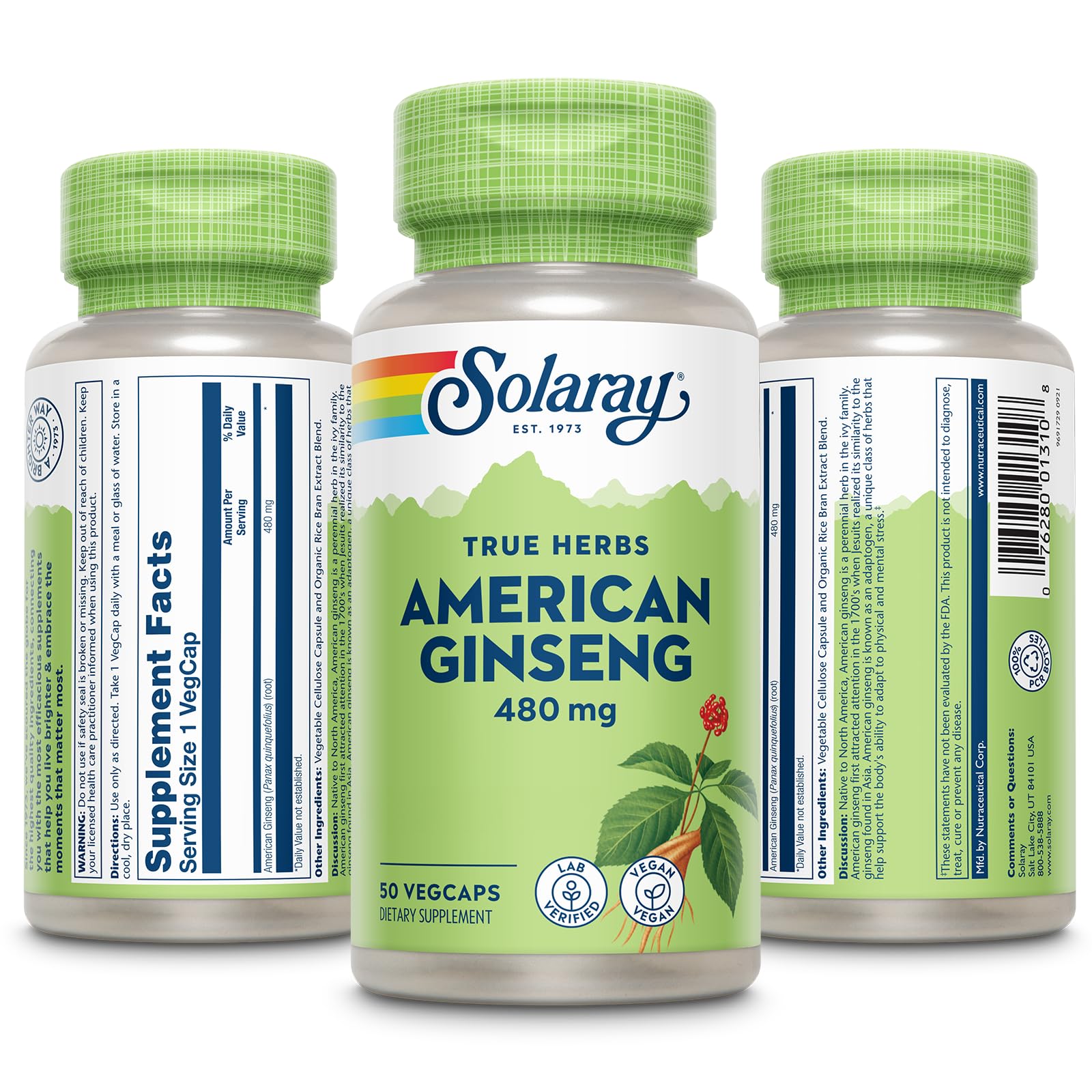 SOLARAY American Ginseng 480 mg capsules ready to support stress adaptation and endurance.