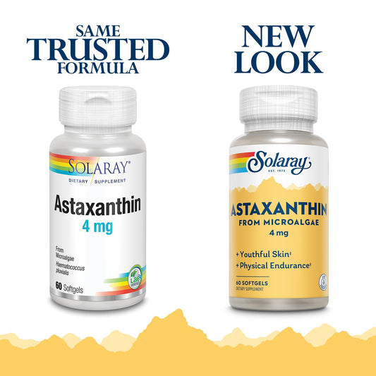 SOLARAY Astaxanthin 4 mg softgels for convenient daily antioxidant support for heart and joints.