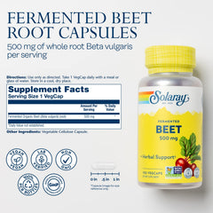 SOLARAY beet root capsules close-up emphasizing easy daily dosing