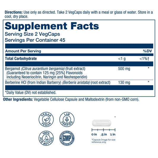 SOLARAY Bergamot 500 mg bottle packaging designed for easy daily supplementation.