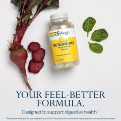SOLARAY Betaine HCL with Pepsin capsules on table for daily digestion