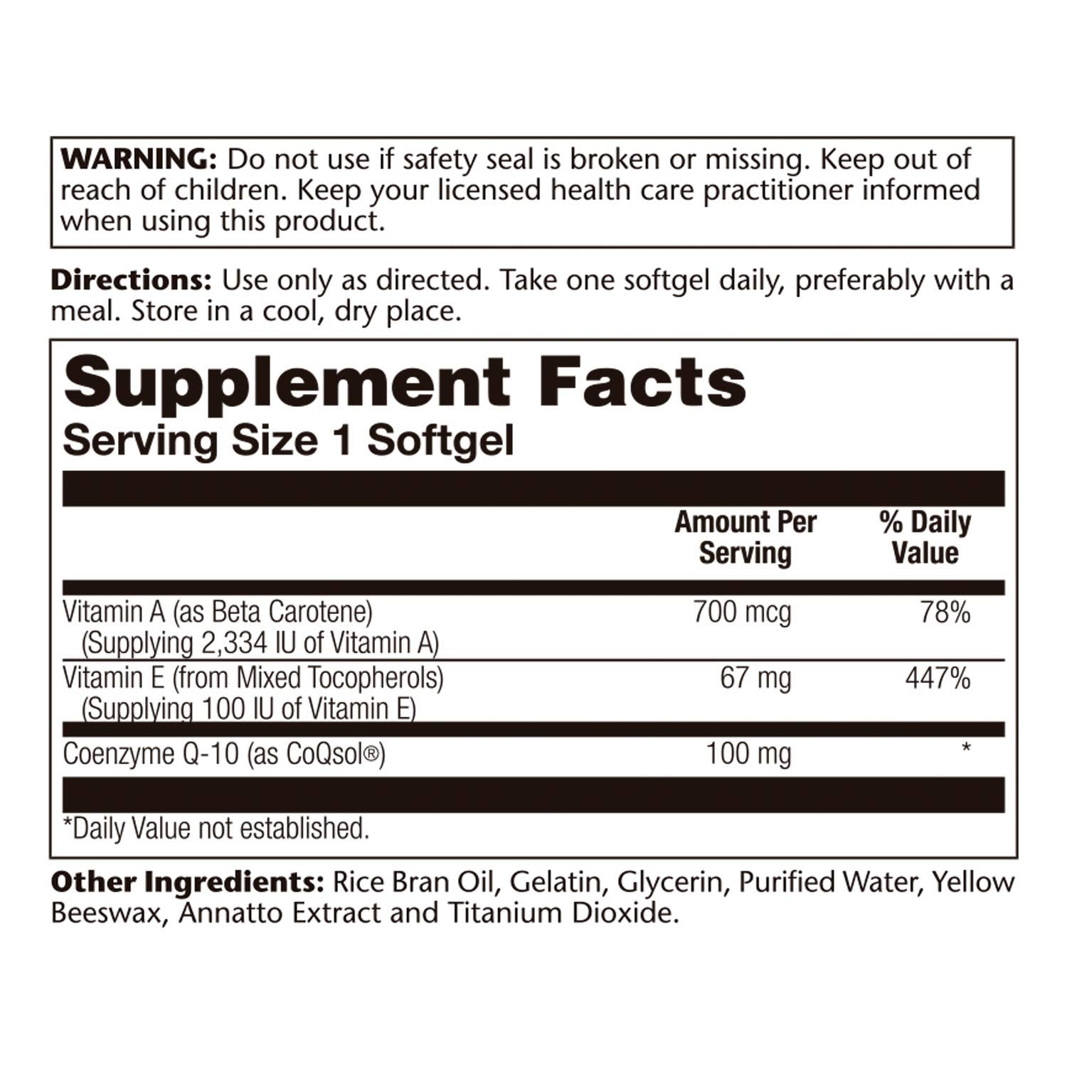 SOLARAY CoQ-10 capsules next to bottle emphasizing 60-count daily use.