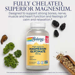 SOLARAY Magnesium Glycinate with BioPerine illustration highlights absorption potential for better uptake.
