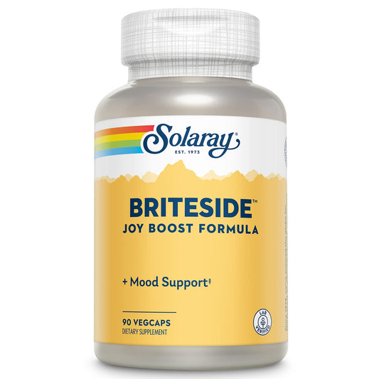 SOLARAY BriteSide bottle front view showing vegetarian capsules for mood support.