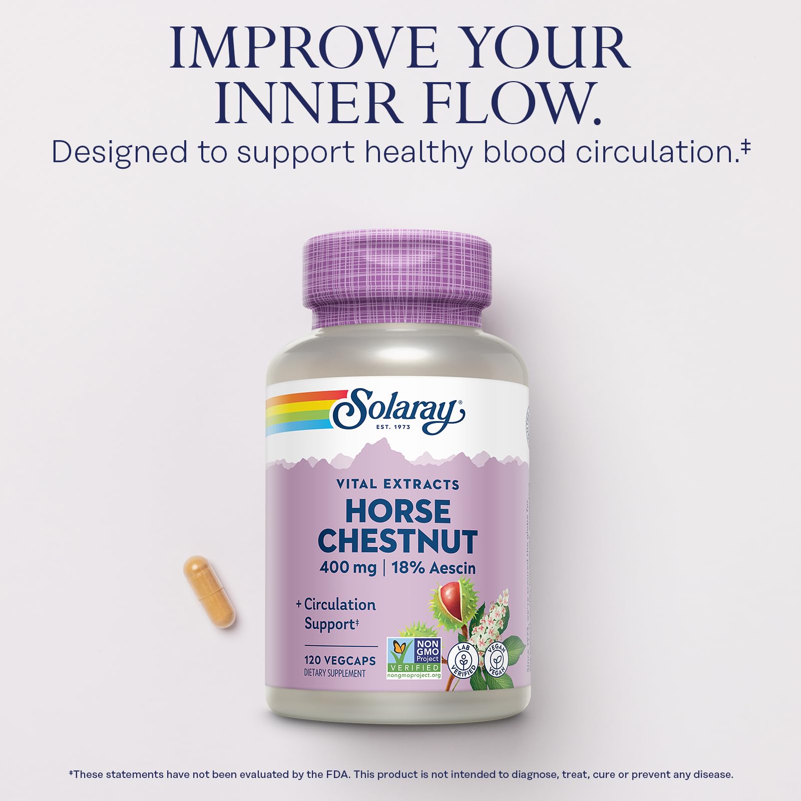 SOLARAY butcher's broom 55 mg capsules highlighting supportive blood flow and circulation