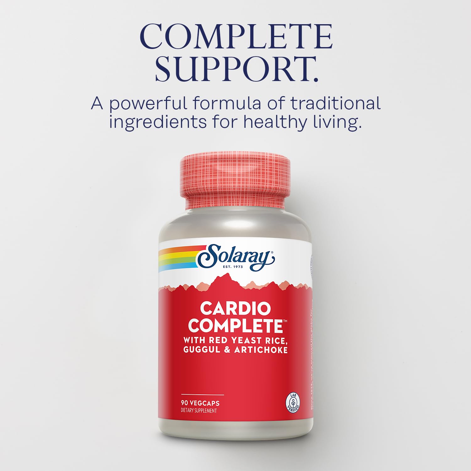 SOLARAY Cardio Complete capsules closeup, easy-to-swallow vegan capsules for daily use