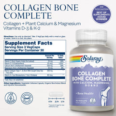 SOLARAY Collagen Bone Complete bottle pouring capsules for daily intake.