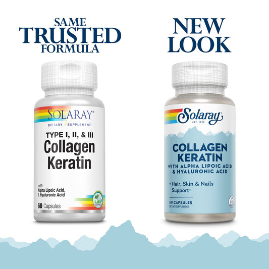 SOLARAY Collagen Keratin capsules closeup highlights easy daily intake