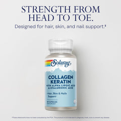 SOLARAY Collagen Keratin ingredients table presents Type I, II, III collagen and nutrients