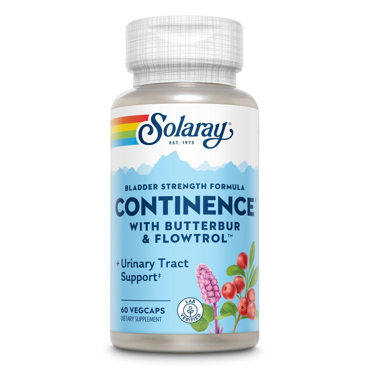Solaray Continence with Flowtrol bottle with vegan capsules for daily wellness