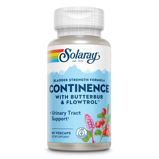 Solaray Continence with Flowtrol bottle with vegan capsules for daily wellness
