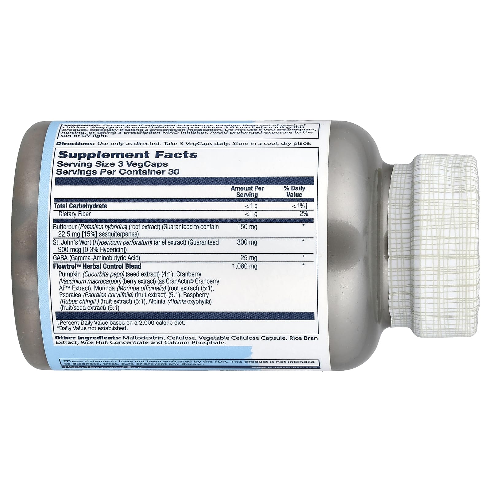 SOLARAY Continence Max Flowtrol capsules laid out for a simple daily routine.