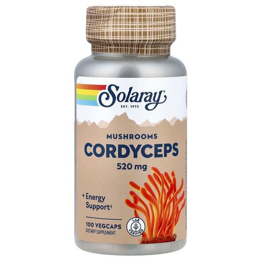 SOLARAY Cordyceps bottle front view for daily vitality and quality
