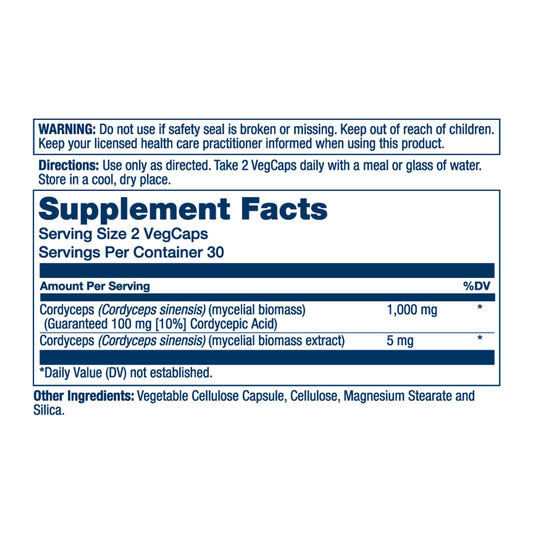 SOLARAY cordyceps capsules close-up highlights vegan, non-GMO quality.