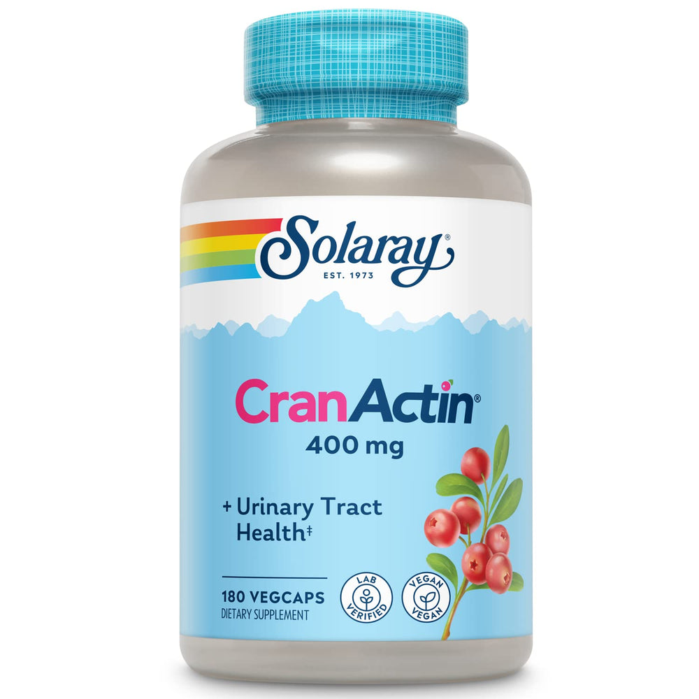 Solaray Cranactin Cranberry AF Extract capsules bottle promotes urinary tract wellness.