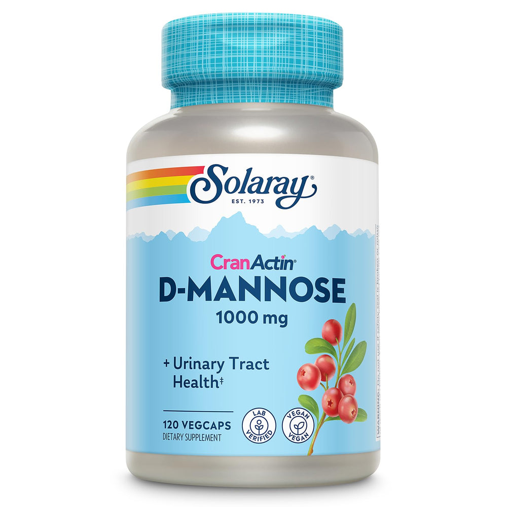 SOLARAY D-Mannose bottle pour promotes urinary tract wellness with CranActin