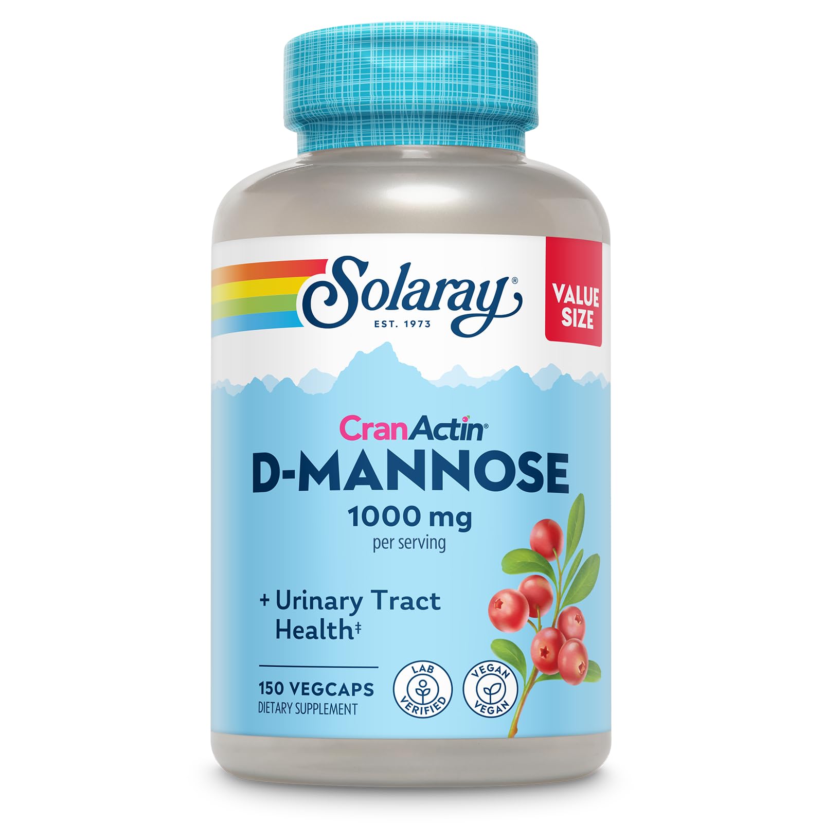 SOLARAY D-Mannose CranActin bottle with label for easy daily urinary support
