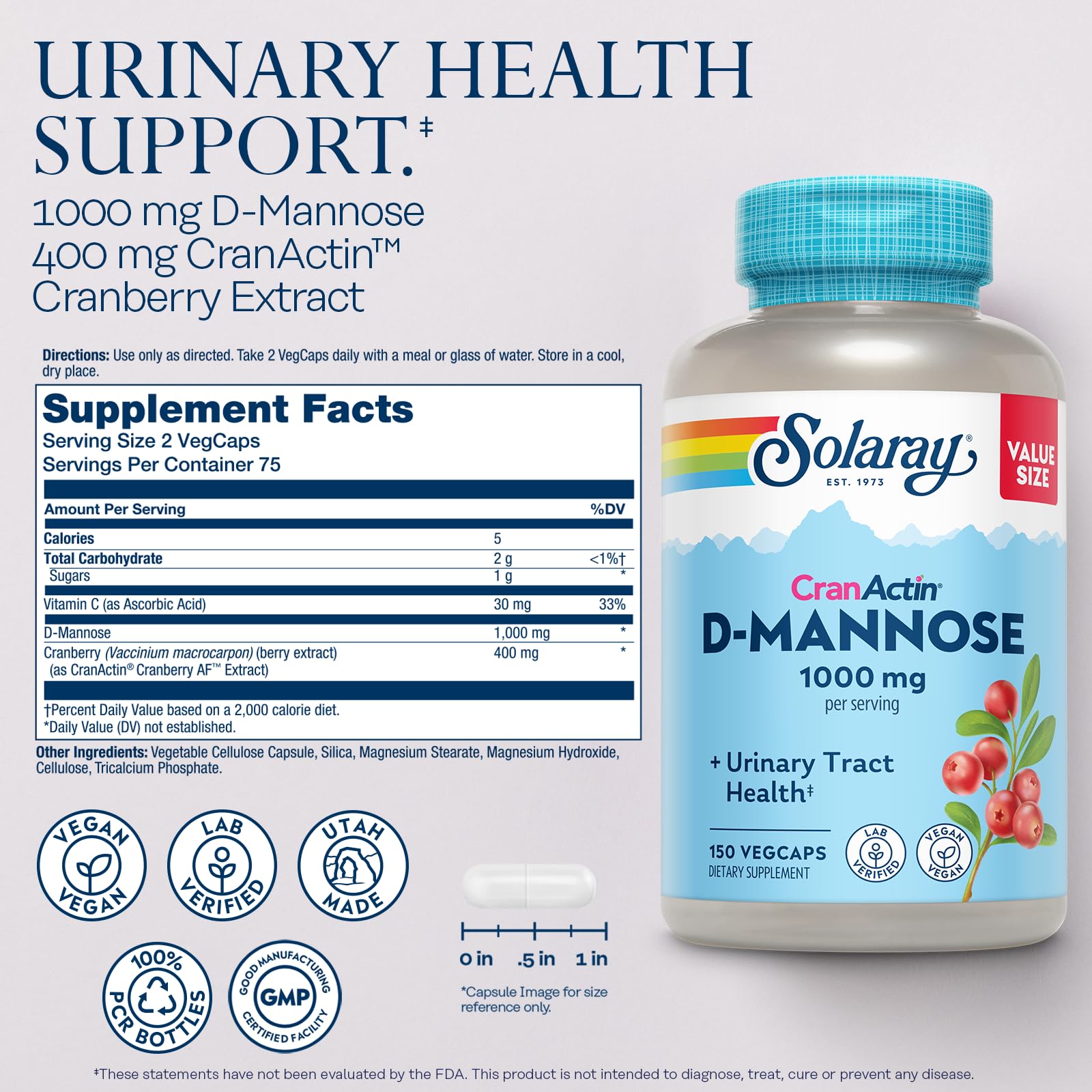 SOLARAY D-Mannose CranActin capsules ready for on-the-go wellness