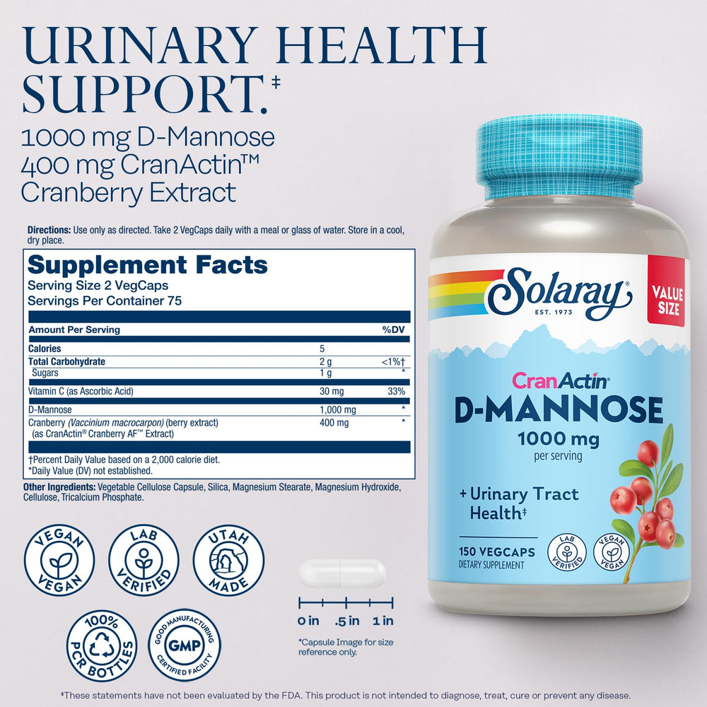 SOLARAY D-Mannose CranActin capsules ready for on-the-go wellness