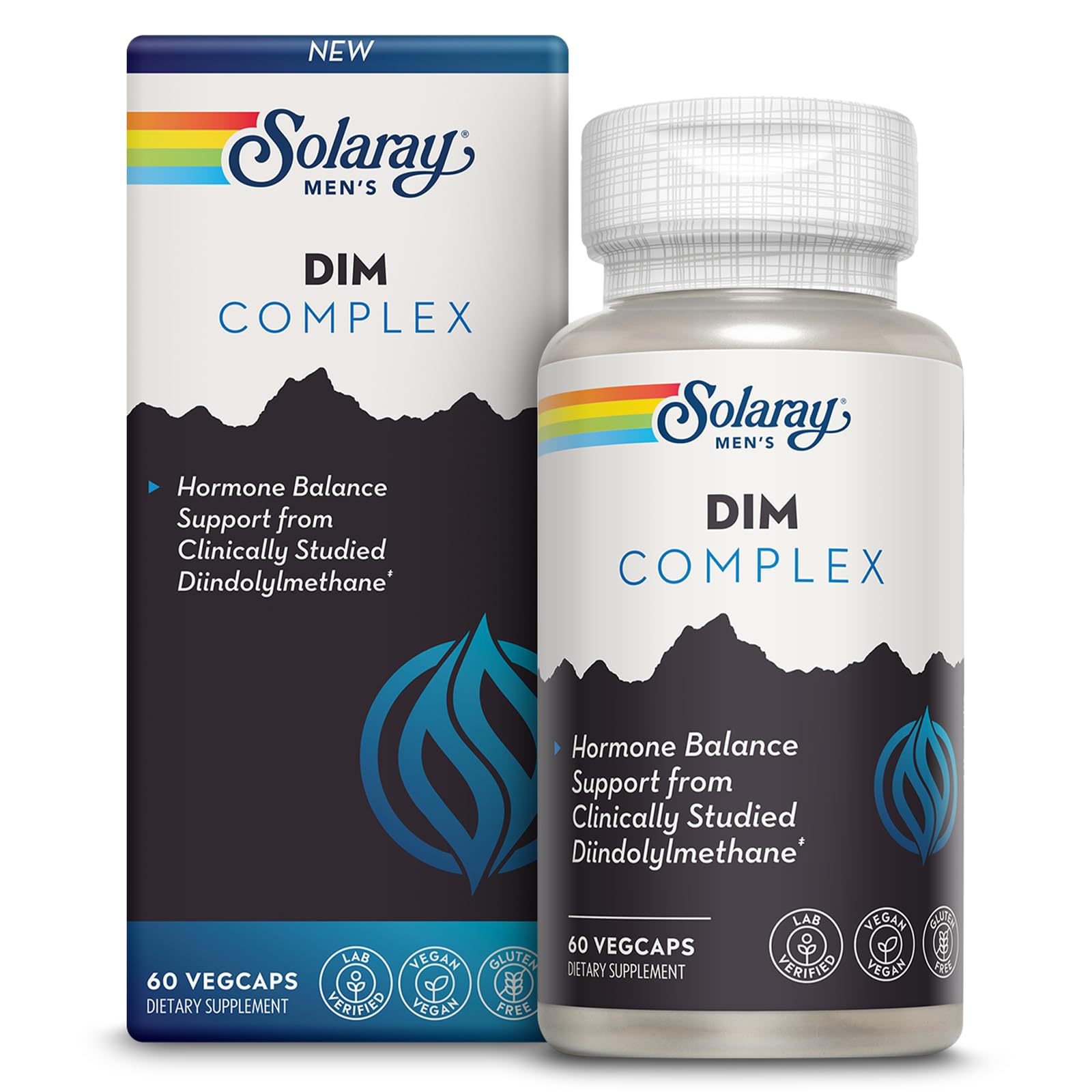 SOLARAY DIM for Men bottle front shows 200 mg DIM for hormone balance.