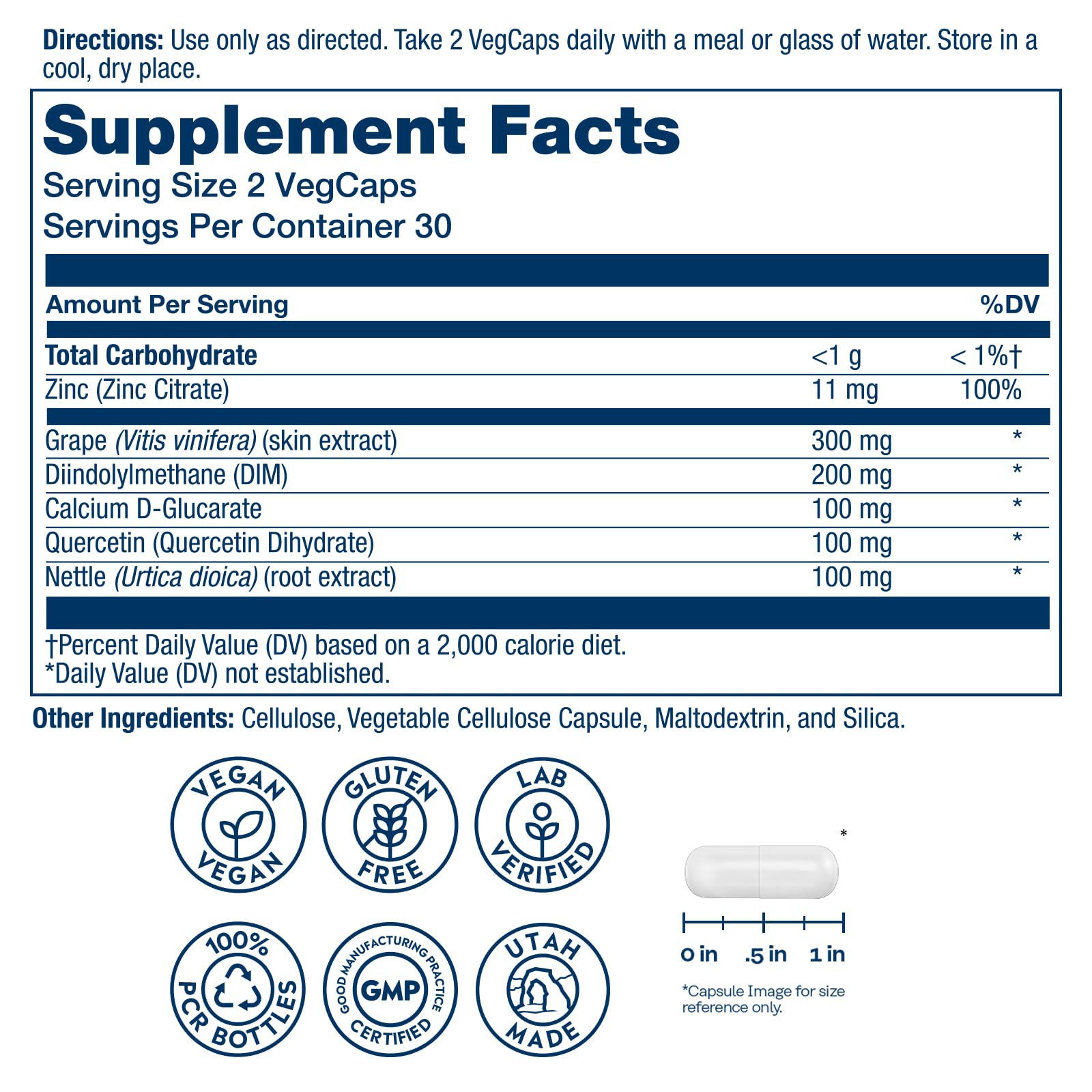 SOLARAY DIM capsules close-up highlighting zinc and quercetin for immune support.