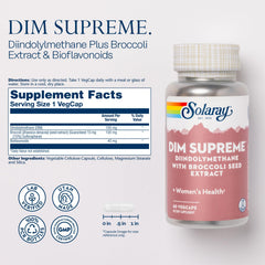SOLARAY DIM Supreme bottle with broccoli seed extract suggests added sulforaphane potential.