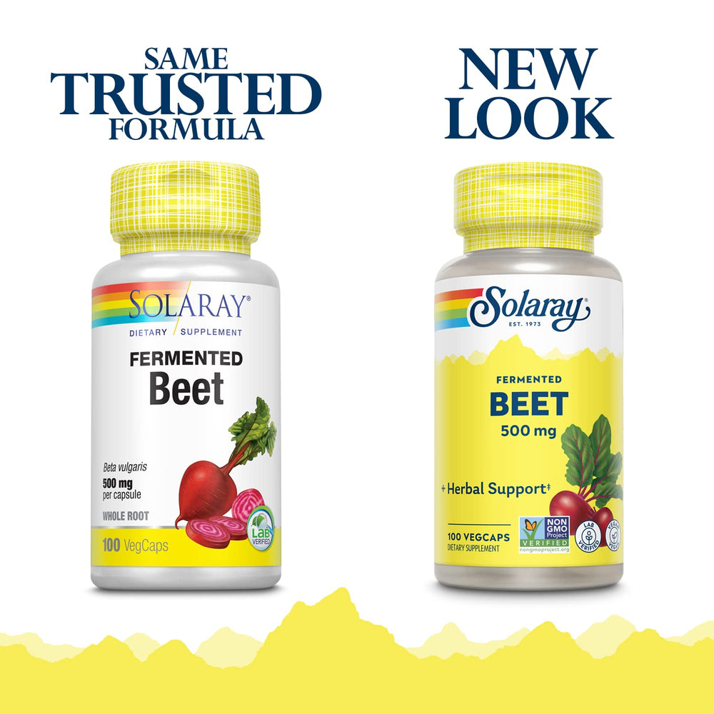 SOLARAY fermented beet root extract bottle back highlighting vegan non-GMO features