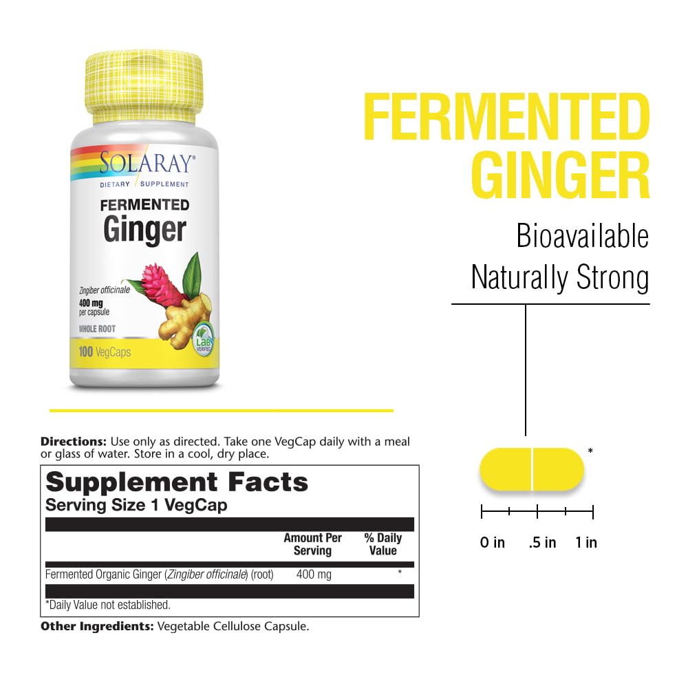 Bottle of SOLARAY Fermented Ginger Root 400 mg for daily wellness