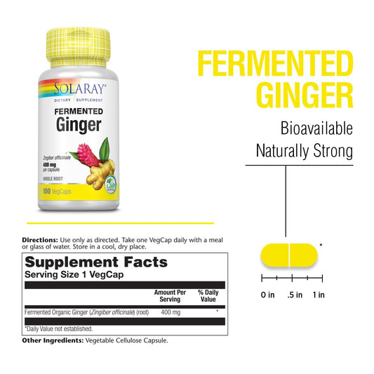 Bottle of SOLARAY Fermented Ginger Root 400 mg for daily wellness