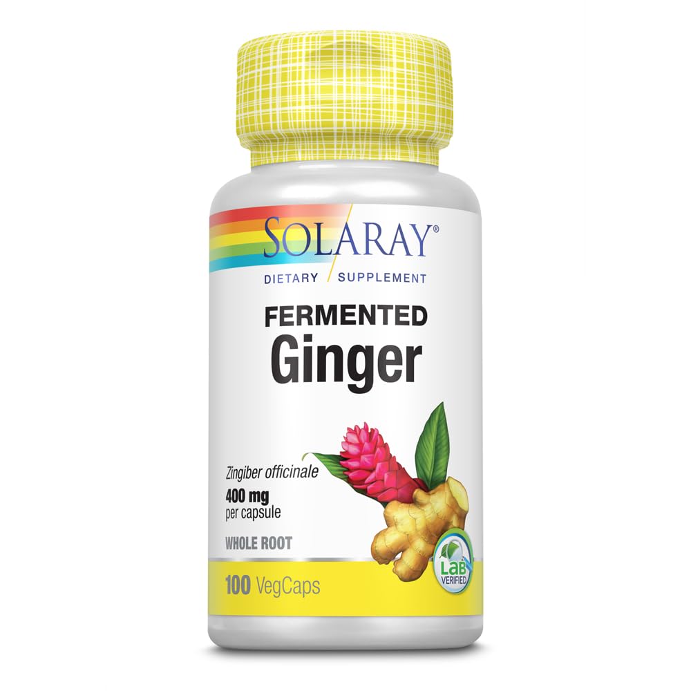 SOLARAY Fermented Ginger Root 400 mg capsules shown for digestive support