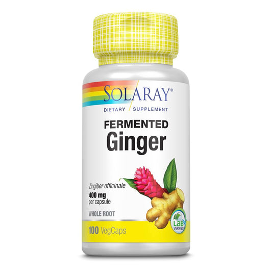 SOLARAY Fermented Ginger Root 400 mg capsules shown for digestive support