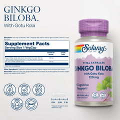 SOLARAY Ginkgo Biloba with Gotu Kola label highlights Gotu Kola benefits.