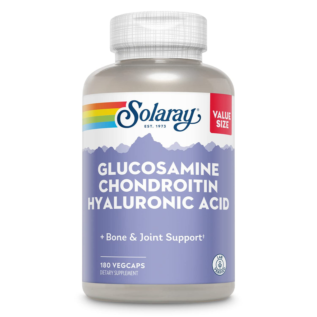SOLARAY Glucosamine Chondroitin Hyaluronic bottle front highlighting joint support