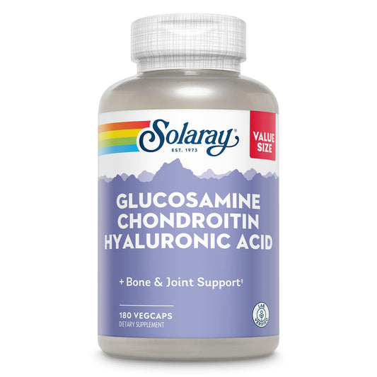 SOLARAY Glucosamine Chondroitin Hyaluronic bottle front highlighting joint support